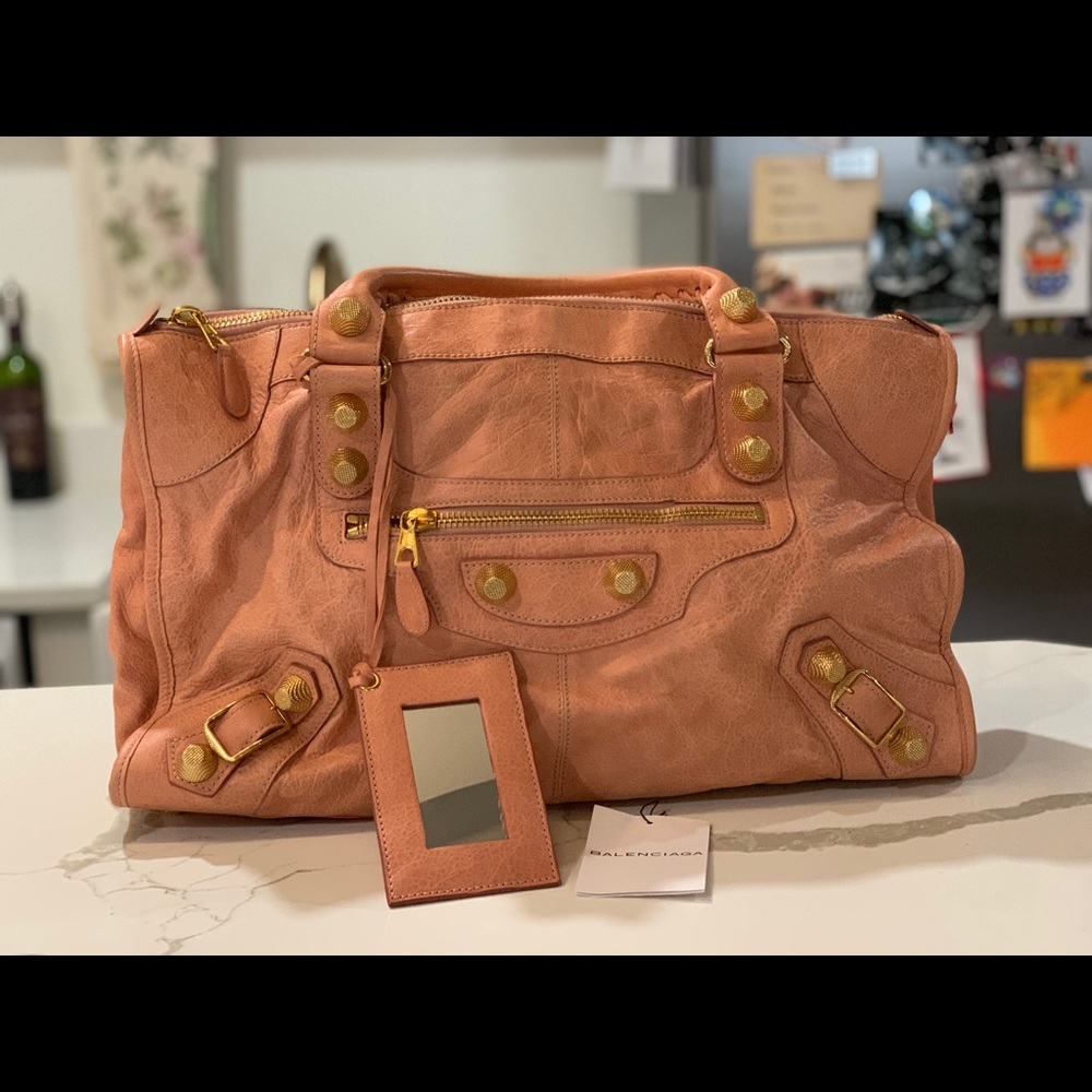 RARE Balenciaga Pastel Pink x Gold City Bag